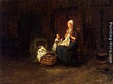 A Mother And Her Children In An Interior